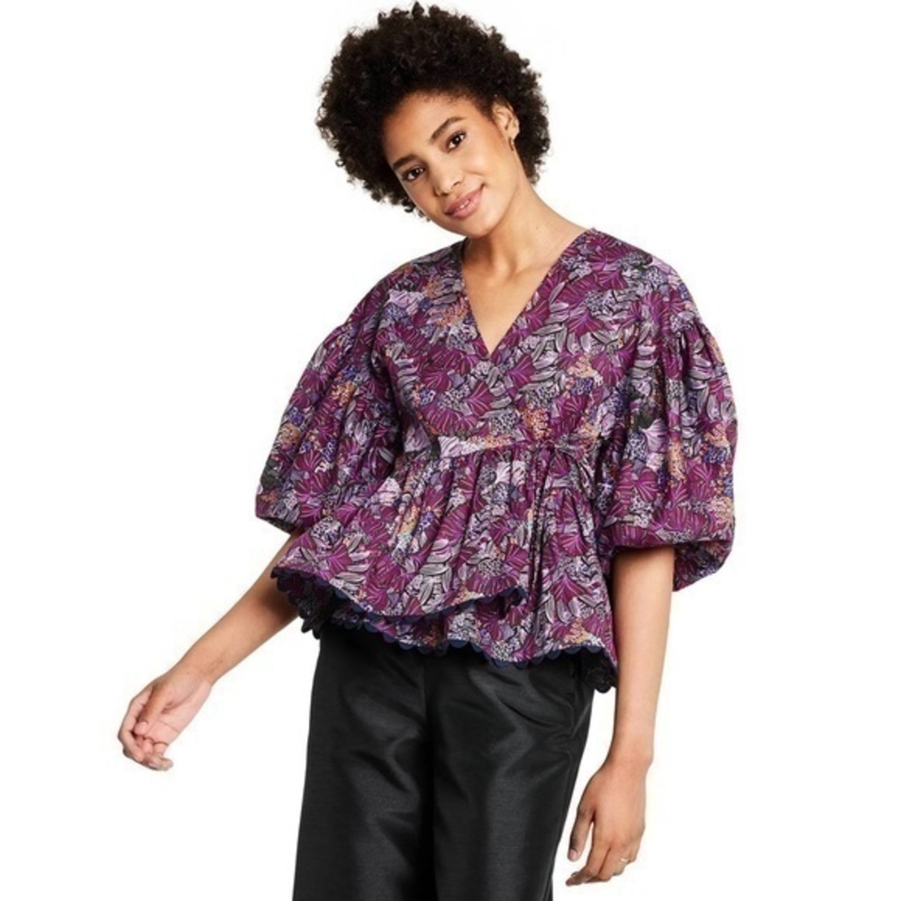 Kika Vargas x Target Purple Coral Reef Scallop Edge Wrap Top 💕